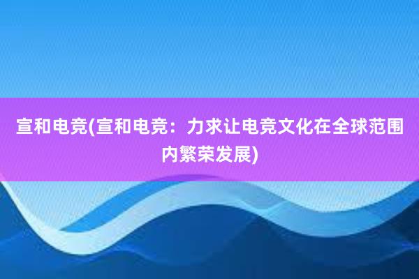 宣和电竞(宣和电竞：力求让电竞文化在全球范围内繁荣发展)