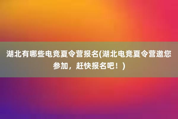 湖北有哪些电竞夏令营报名(湖北电竞夏令营邀您参加，赶快报名吧！)