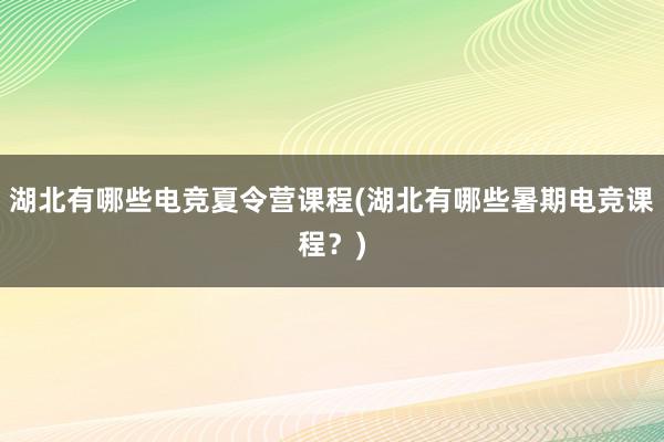 湖北有哪些电竞夏令营课程(湖北有哪些暑期电竞课程？)