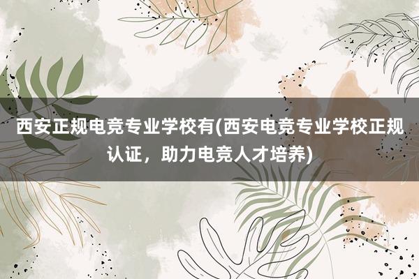 西安正规电竞专业学校有(西安电竞专业学校正规认证，助力电竞人才培养)