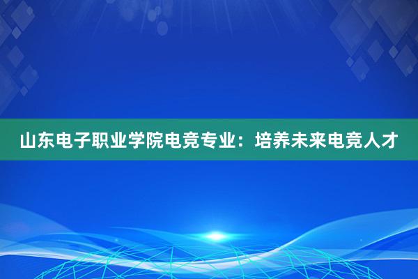 山东电子职业学院电竞专业：培养未来电竞人才