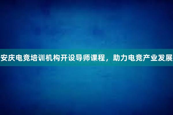 安庆电竞培训机构开设导师课程，助力电竞产业发展