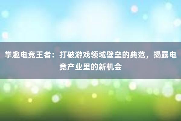 掌趣电竞王者：打破游戏领域壁垒的典范，揭露电竞产业里的新机会