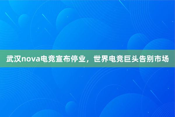 武汉nova电竞宣布停业，世界电竞巨头告别市场